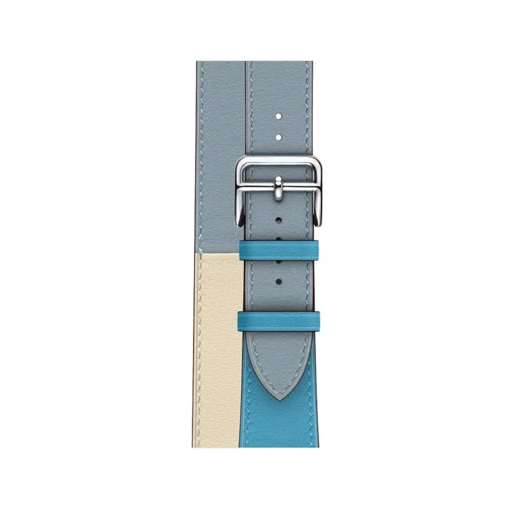 Two Color Double Loop Leather Wrist Strap Watch Band for Apple Watch Series 3 & 2 & 1 38mm, Color:Grey Blue Pink White Ice Blue