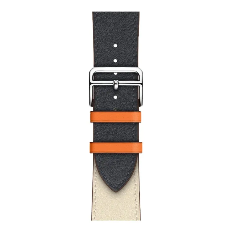 Two Color Single Loop Leather Wrist Strap Watch Band for Apple Watch Series 3 & 2 & 1 38mm, Color:Bright Blue Pink White Orange