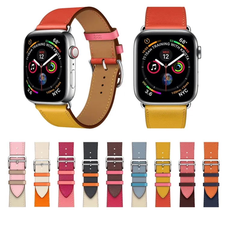 Two Color Single Loop Leather Wrist Strap Watch Band for Apple Watch Series 3 & 2 & 1 38mm, Color:Bright Blue Pink White Orange