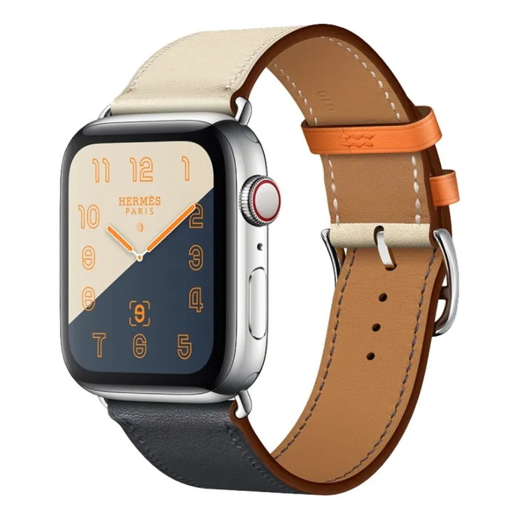 Two Color Single Loop Leather Wrist Strap Watch Band for Apple Watch Series 3 & 2 & 1 38mm, Color:Bright Blue Pink White Orange