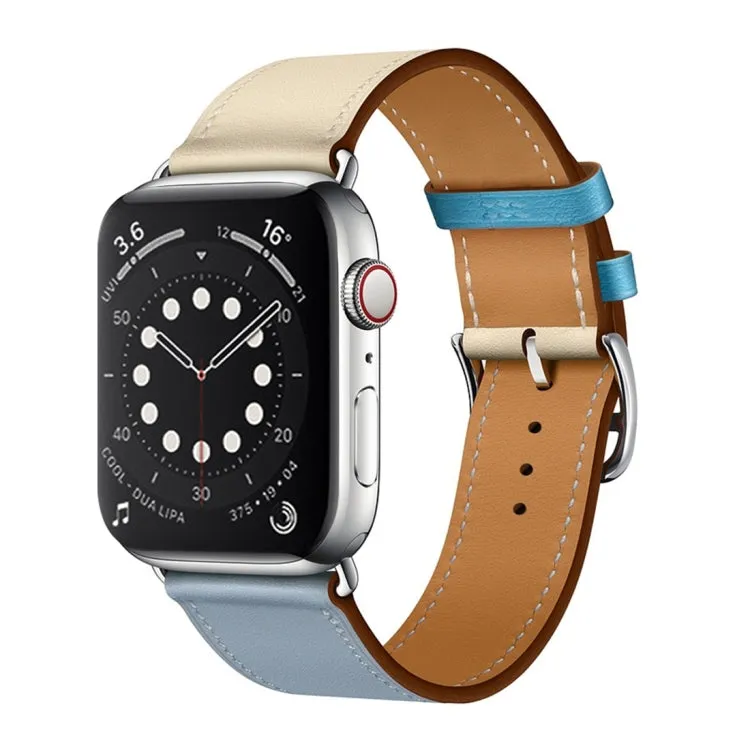 Two Color Single Loop Leather Wrist Strap Watch Band for Apple Watch Series 3 & 2 & 1 38mm, Color:Grey Blue Pink White Ice Blue