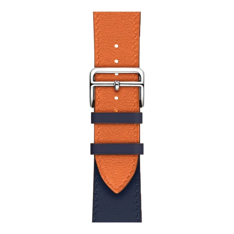 Two Color Single Loop Leather Wrist Strap Watch Band for Apple Watch Series 3 & 2 & 1 38mm, Color:Orange Bright Blue