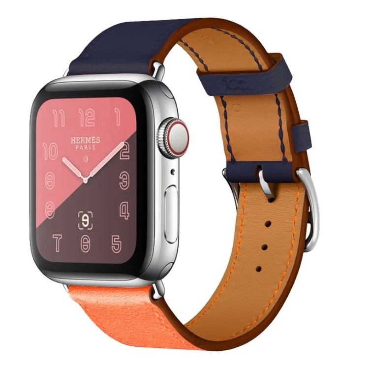 Two Color Single Loop Leather Wrist Strap Watch Band for Apple Watch Series 3 & 2 & 1 38mm, Color:Orange Bright Blue