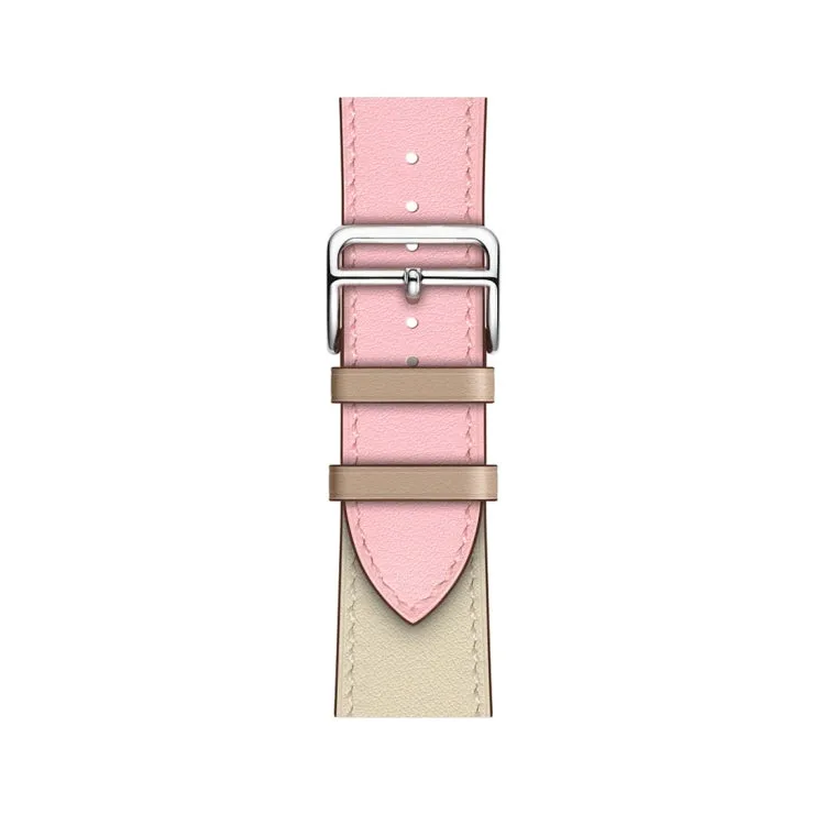 Two Color Single Loop Leather Wrist Strap Watch Band for Apple Watch Series 3 & 2 & 1 42mm, Color:Cherry Pink Pink White Ceramic Clay