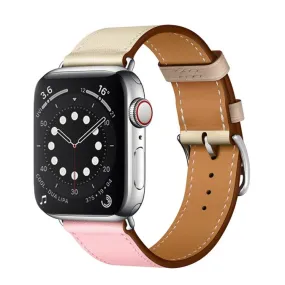 Two Color Single Loop Leather Wrist Strap Watch Band for Apple Watch Series 3 & 2 & 1 42mm, Color:Cherry Pink Pink White Ceramic Clay