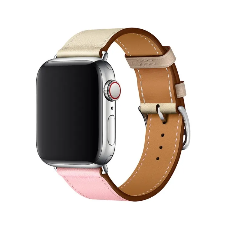 Two Color Single Loop Leather Wrist Strap Watch Band for Apple Watch Series 3 & 2 & 1 42mm, Color:Cherry Pink Pink White Ceramic Clay