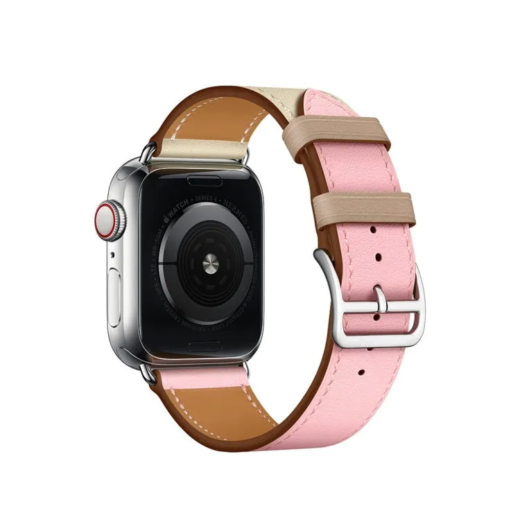 Two Color Single Loop Leather Wrist Strap Watch Band for Apple Watch Series 3 & 2 & 1 42mm, Color:Cherry Pink Pink White Ceramic Clay