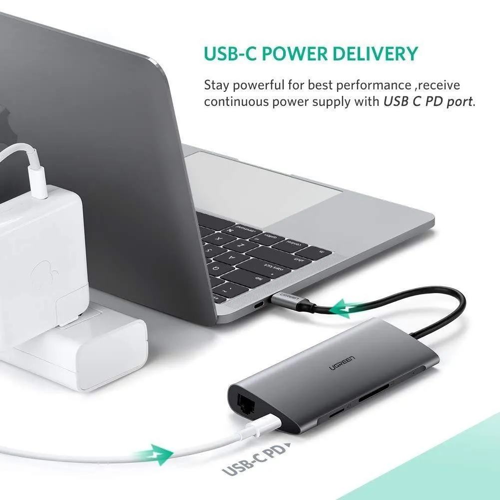 UGREEN Type C 8 in 1 Multifultion adaptor VGA/RJ45/USB3.0 x 3/SD/TF/TypeC PD Protocal (50539)