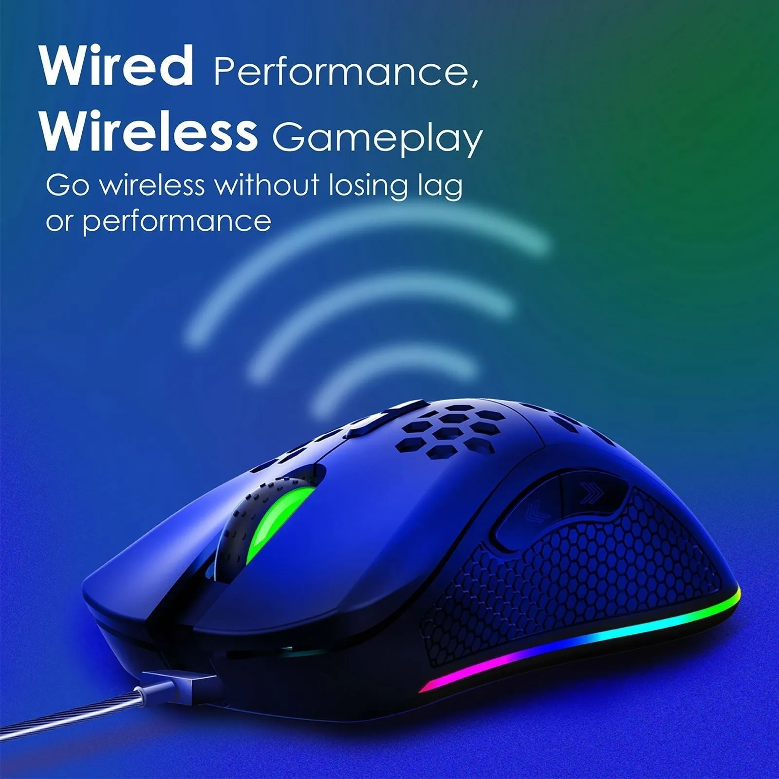 VERTUX Gaming Mouse with Both Wired & Wireless Options with 500mAh Built-in Rechargeable Battery. Allows up to 50 Hours Game Time, RGB LED Lights, 16K DPI Sensor,