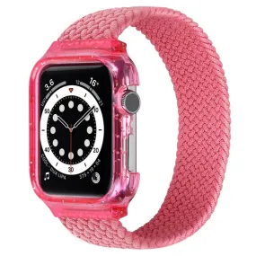 Weave Wrist Strap Watch Bands with Frame For Apple Watch Series 9&8&7 41mm / SE 3&SE 2&6&SE&5&4 40mm / 3&2&1 38mm, Length:145mm(Bright Pink)