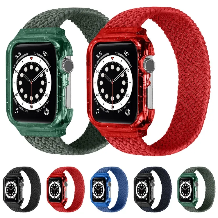 Weave Wrist Strap Watch Bands with Frame For Apple Watch Series 9&8&7 41mm / SE 3&SE 2&6&SE&5&4 40mm / 3&2&1 38mm, Length:150mm(Dark Olive Green)