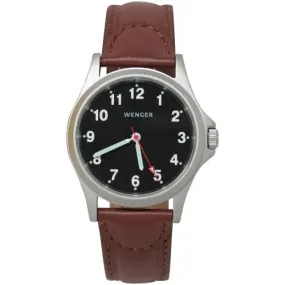 Wenger Men's Black Dial Brown Leather strap Watch 79115BRBLK