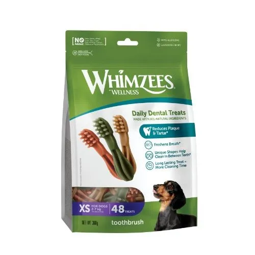 Whimzees Toothbrush Extra Small Dental Dog Chew Treat 48 Pack 64mm