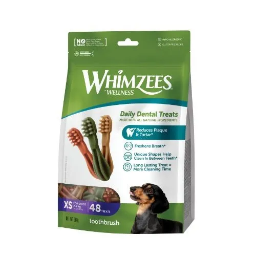 Whimzees Toothbrush Extra Small Dental Dog Chew Treat 48 Pack 64mm