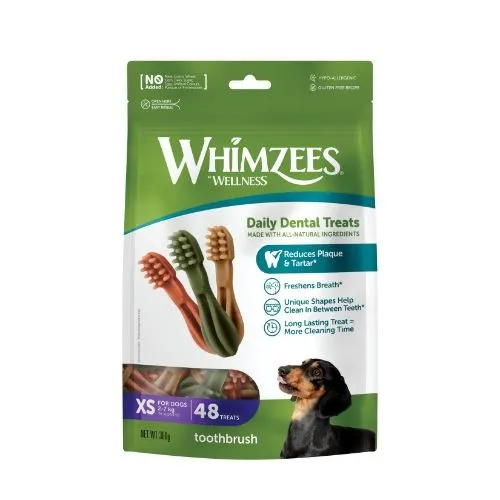 Whimzees Toothbrush Extra Small Dental Dog Chew Treat 48 Pack 64mm