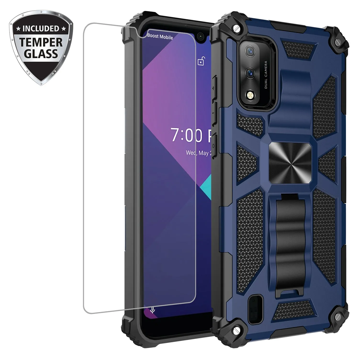 Wiko Ride 3 Case [Military Grade] Ring Car Mount Kickstand w/[Tempered Glass] Hybrid Hard PC Soft TPU Shockproof Protective Case - Blue