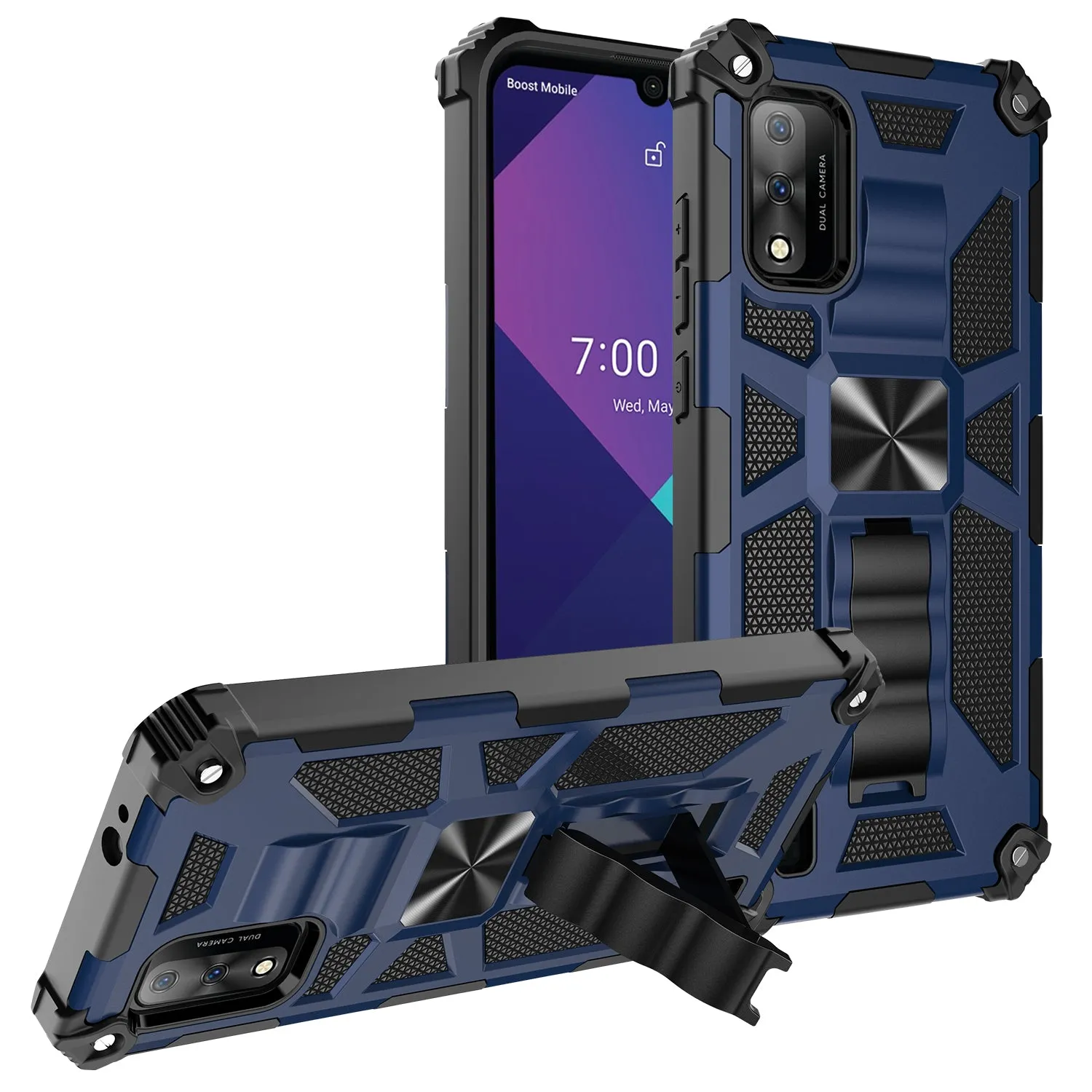 Wiko Ride 3 Case [Military Grade] Ring Car Mount Kickstand w/[Tempered Glass] Hybrid Hard PC Soft TPU Shockproof Protective Case - Blue