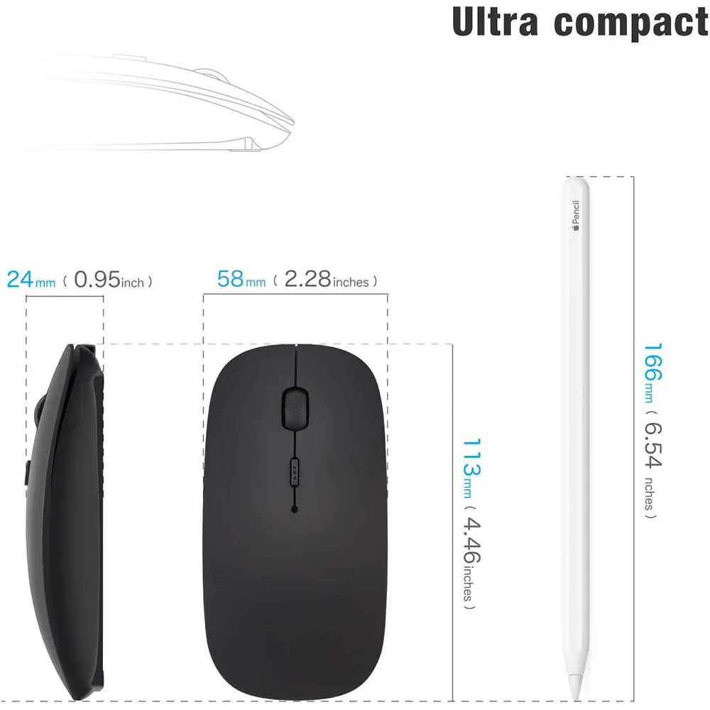 Wireless Mouse Rechargeable with USB Nano Receiver, 1200 DPI Ultra-Slim, Compatible with Windows, Linux, iOS, Android Compatible with MacBook - Black