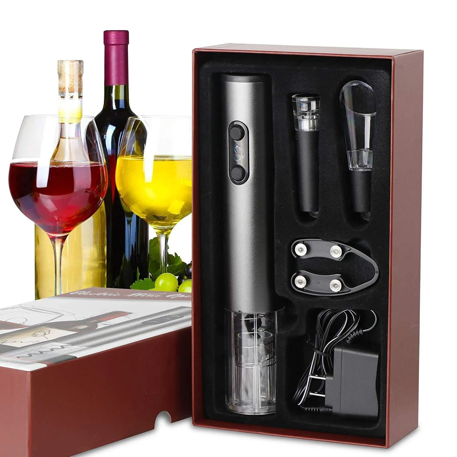 ZENY™ Electric Wine Opener with Chargeer - Cordless Bottle Opener Electric Corkscrew with Foil Cutter